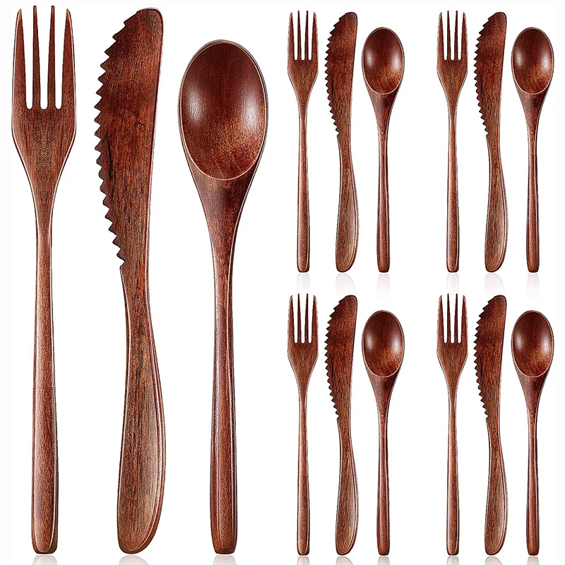15/24Pcs Wooden Cutlery Set, W - مراجعة Kitchen Appliances Combo وسعره