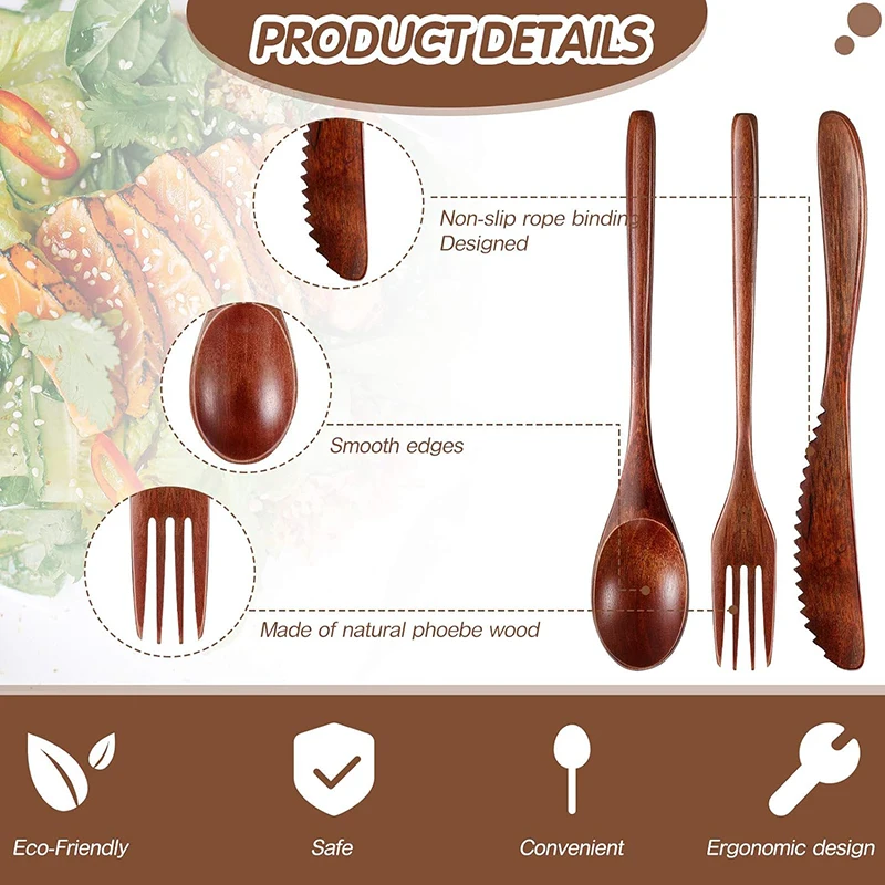 15/24Pcs Wooden Cutlery Set, W - مراجعة Kitchen Appliances Combo وسعره